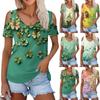 Женская летняя модная повседневная футболка без бретелек с v-образным вырезом и коротким рукавом с принтом, топ