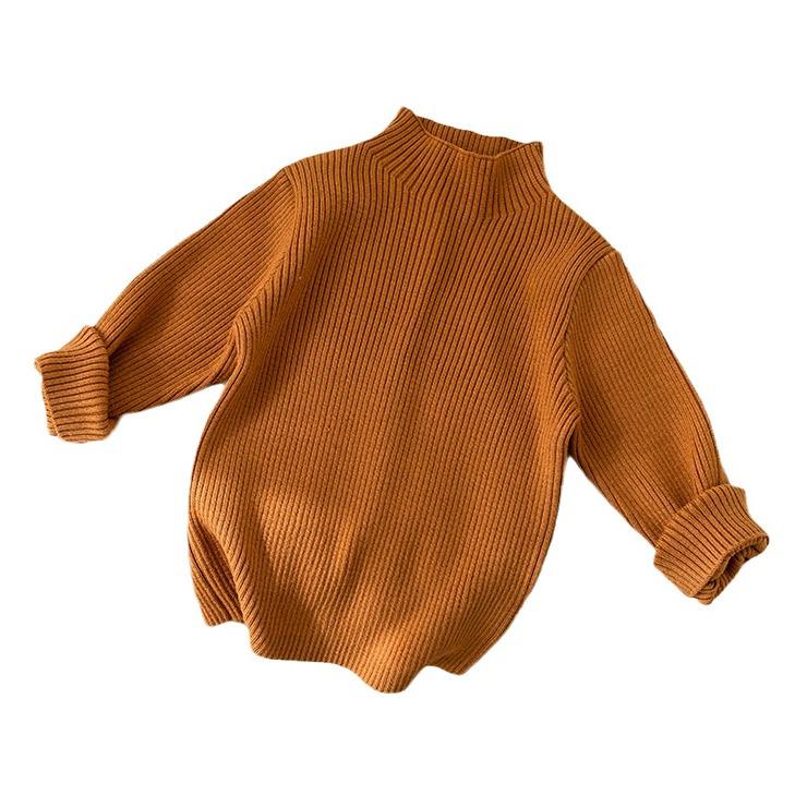 Вязаный свитер для девочек в корейском стиле, однотонный, простой круглый вырез, осенне-зимняя детская одежда