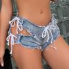 Women Low Waist Vintage Denim Shorts Bandage Slim Hollow Short Pants Fashion Streetwear