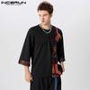INCERUN Men Short Sleeve Patchwork T-shirt Casual Summer Vintage Print Tops