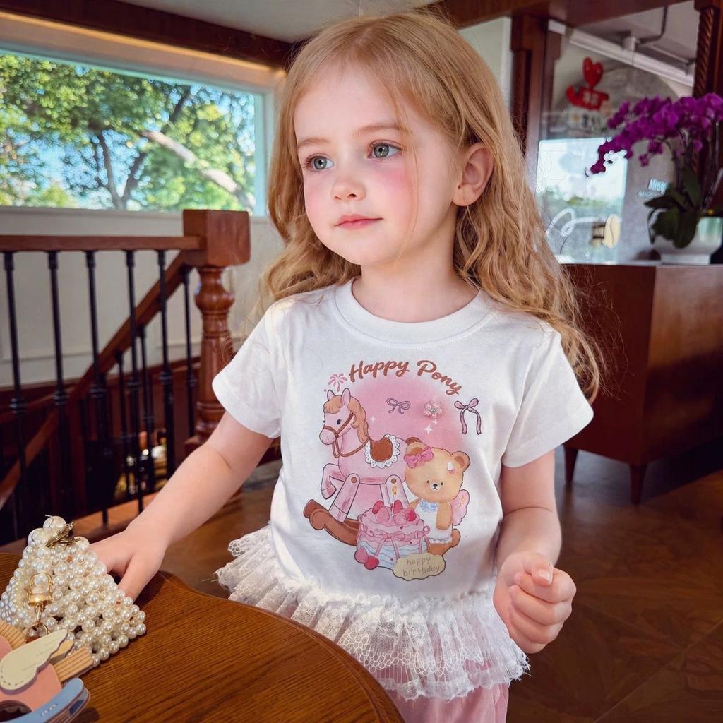 Girls Summer Lightweight Cartoon Short Sleeve T Shirt Cute Princess Top
