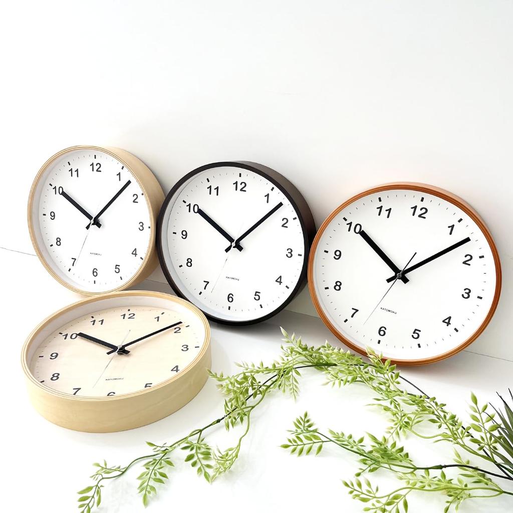 KATOMOKU Plywood Clock, Natural Finish, km-33MRC, Wall Clock with Continuous Second Hand, 25.2cm Diameter (radio-controlled Clock)