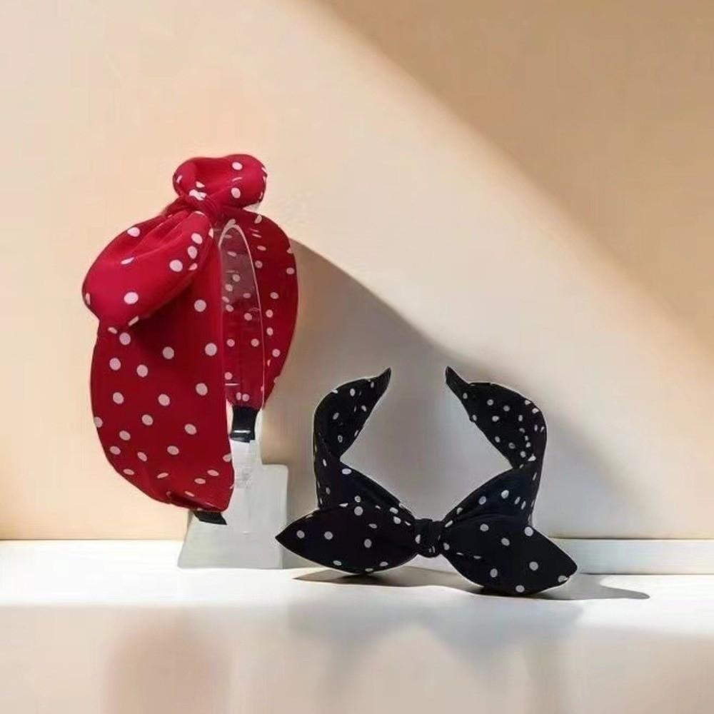 Knotted Polka Dot Headband Non-slip Rabbit Ear Hairband Women's Bow Hair Hoop  Daily Use