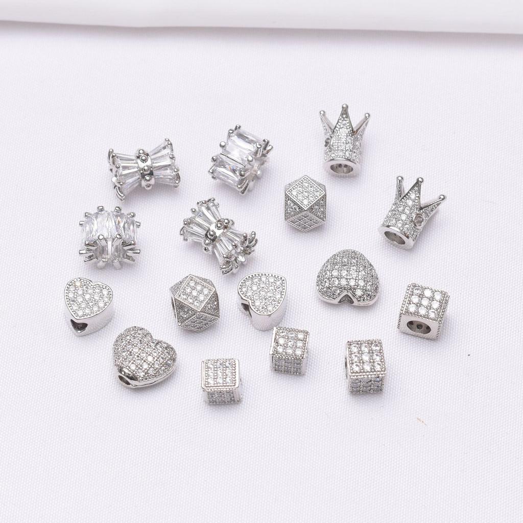 10 шт. Сохранение цвета 18-каратного золота микро-инкрустированные циркониевые бусины в форме короны и любви, маленькие бусины на талию, аксессуары для браслета своими руками из бисера