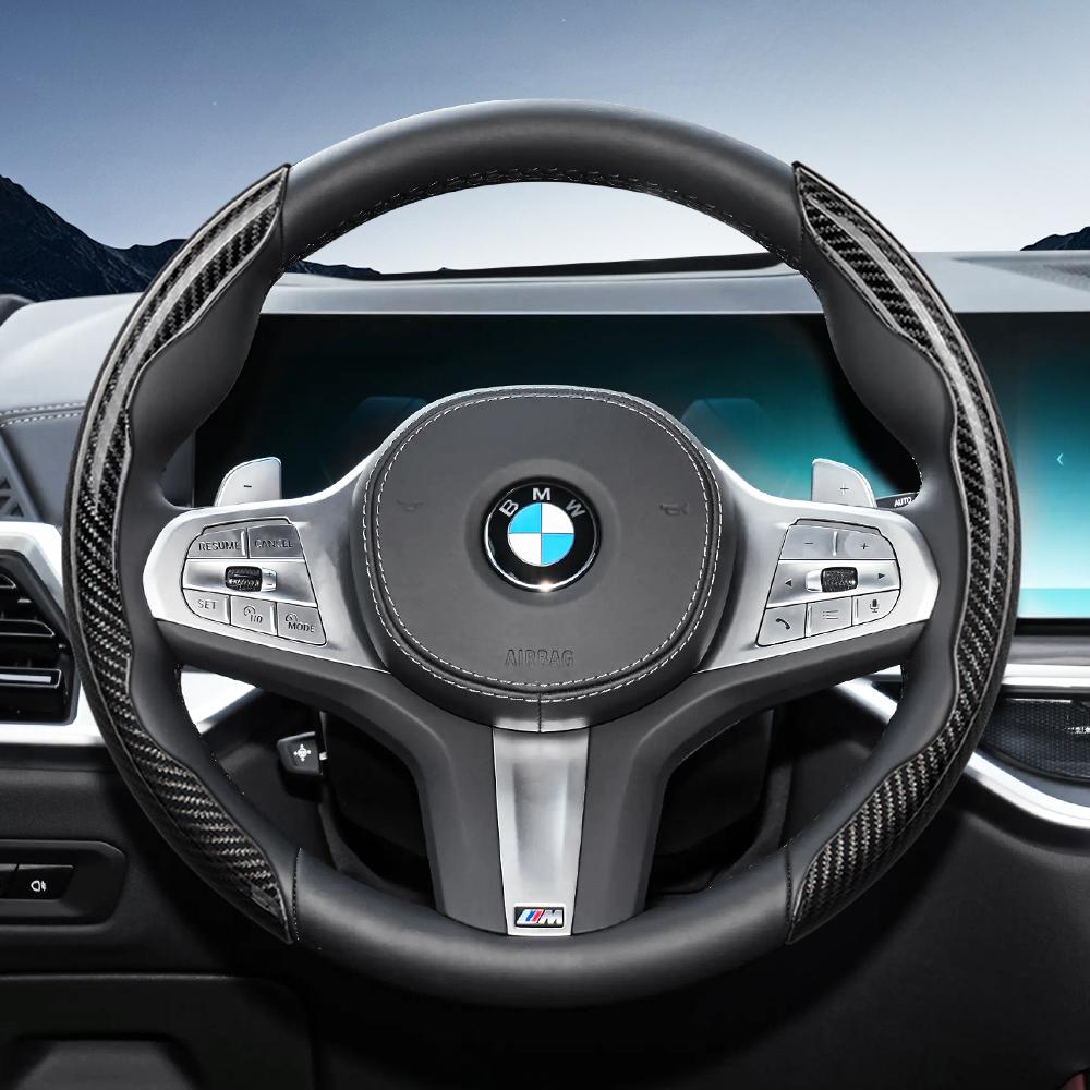 AYCCV1 Carbon fiber texture steering wheel cover for BMW fits X3 3 5 2 4 1 7 8 Series X1 X5 X2 X4 X6 X7 iX i4 i5 i7 Z4 XM iX1 iX2 non slip wear