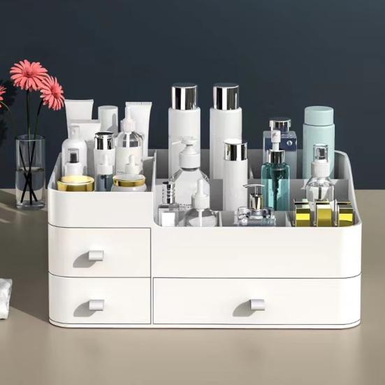 Countertop Storage Box Makeup Organizer with Drawers Large Capacity Smooth Edge Burr-Free Storage Container Cabinet Shelf Organizer