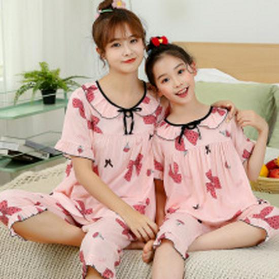 Летняя хлопковая ночная сорочка без рукавов для девочек - Пижамы для мамы и дочки в одном стиле