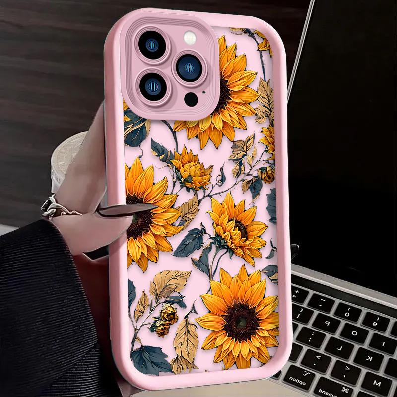 Красивый чехол с подсолнухами для iPhone 17 Air 16 16E 15 14 13 12 11 Pro Max X XS X S Max XR SE 2020 SE4 7 8 Мягкая силиконовая накладка
