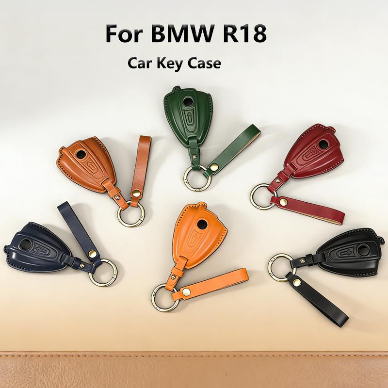 Retro Leather Motorcycle Key Case For Bmw R18 R1 R18B R18C Car Key Fob Key Chain Car Key Case Keyring Accessories