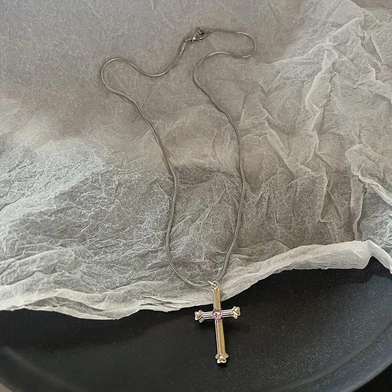 Ретро готический крест с вишней, летняя подвеска, ювелирное ожерелье, серебряное ожерелье в стиле панк, модные очаровательные массивные ювелирные изделия Y2k