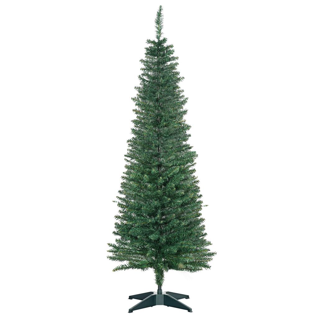 Artificial Christmas Tree Narrow 150cm with 294 Branches and Detachable Base Easy to Assemble Green