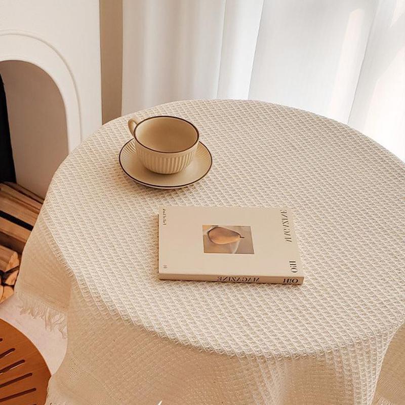 French Ins Style Japanese Pastoral White Tablecloth Coffee Table Cloth Bedside Table Retro Tassel Round Table Tablecloth