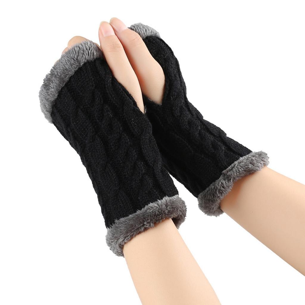 Women's Winter Warm Wool Gloves, Fingerless Twisted Knit Color Short Gloves