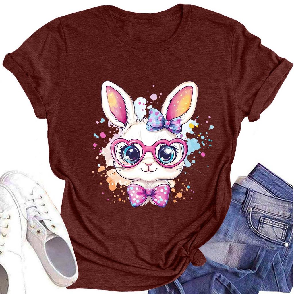 Женская модная футболка с круглым вырезом и коротким рукавом, повседневный топ с пасхальным принтом