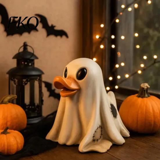 Party Decor Duck Halloween Resin Rubber Duck, Cute with Big Eyes & Orange Beak, Animal Figurine Fade-Resistant for Indoor Outdoor Desktop
