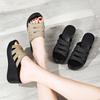 Женские золотистые шлепанцы, летние уличные нарядные черные туфли на толстой танкетке, повседневные тапочки на толстой подошве, большие размеры