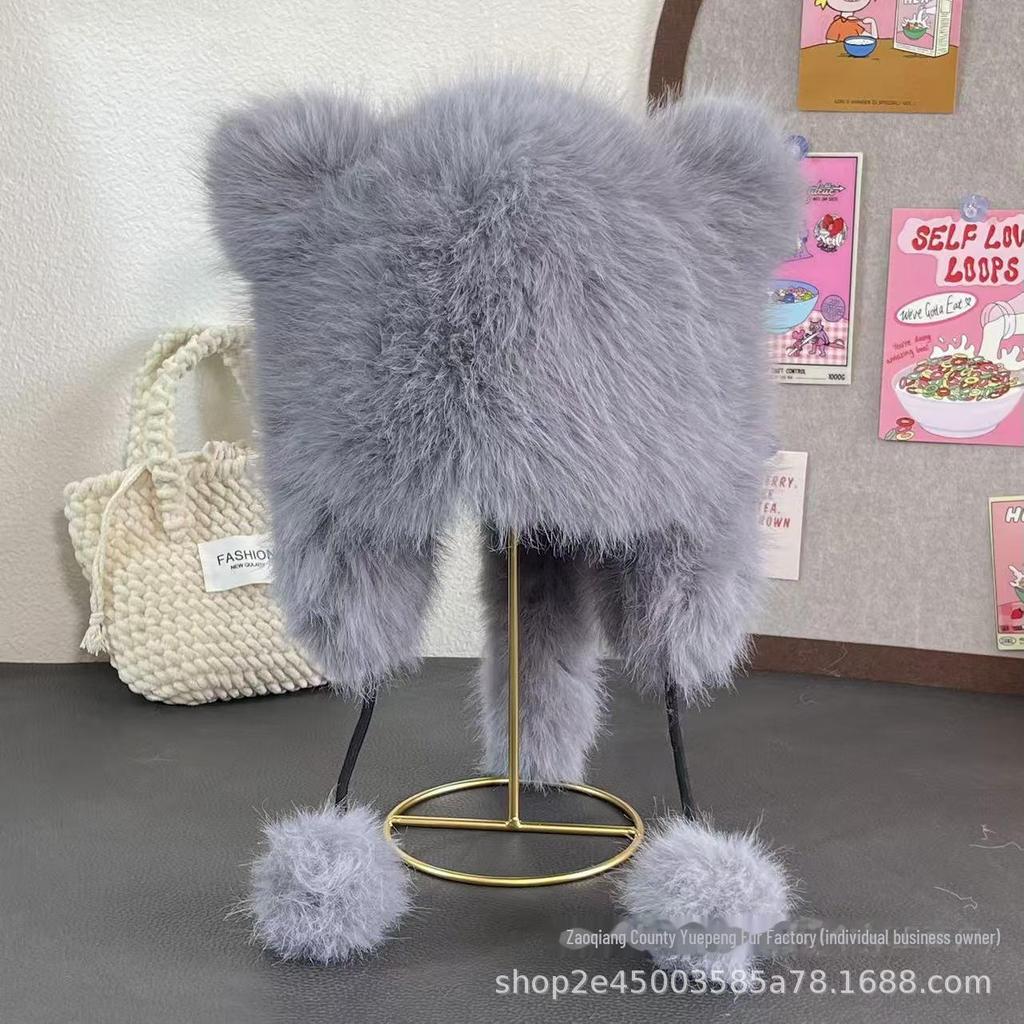 Зимняя меховая шапка Lei Feng для девочек с милыми медвежьими ушками и дизайном, открывающим лицо, для северо-востока Китая