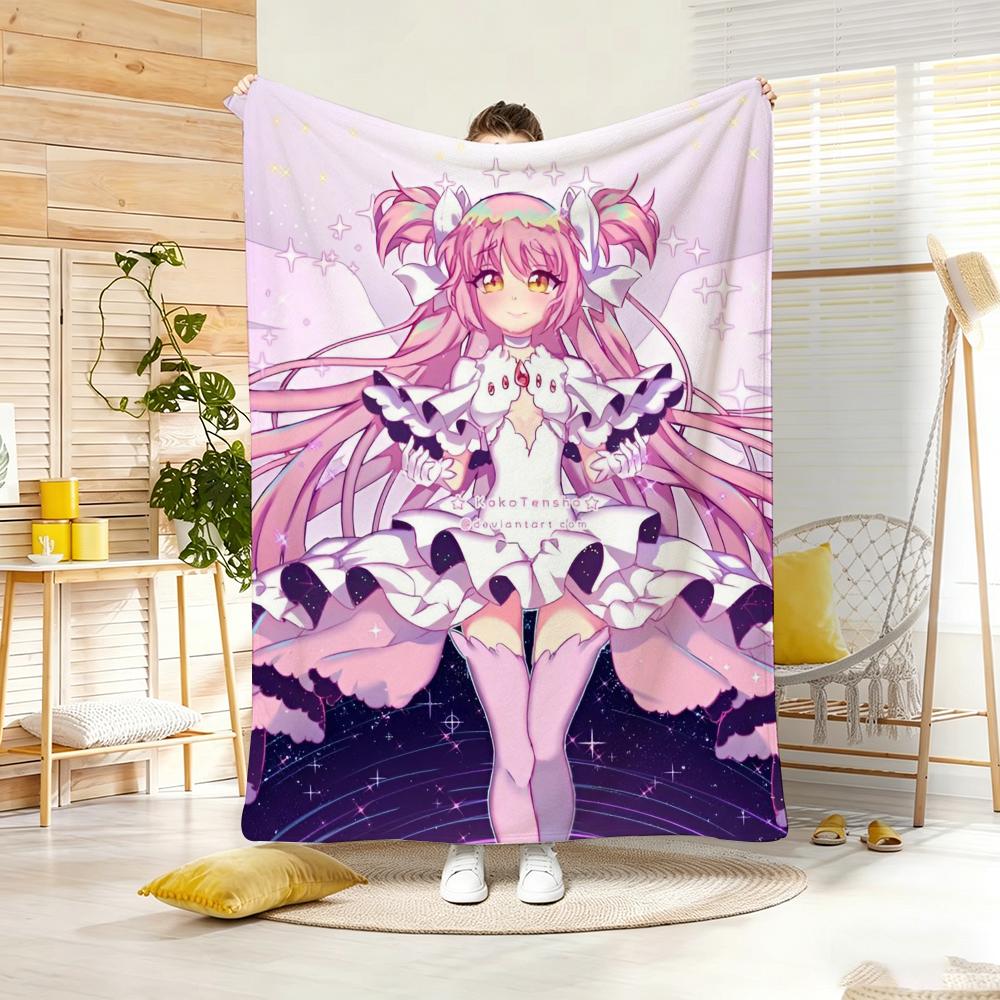 Dark Anime P-Puella Magi Madoka Magica Throw Lightweight 240G Flannel Blanket Soft Skin-Friendly For Summer Cooling
