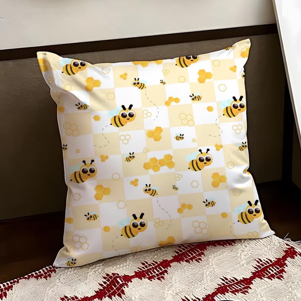 Buzzing little bee Cushion Cover Reversible Soft Durable Pillow Cover Home  Car MultiScene Use for Daily Comfort