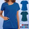 Women Summer Tops T-Shirt Short Sleeve V-Neck Pocket Uniform Printed Sexy Nurse Care Workers Clinic