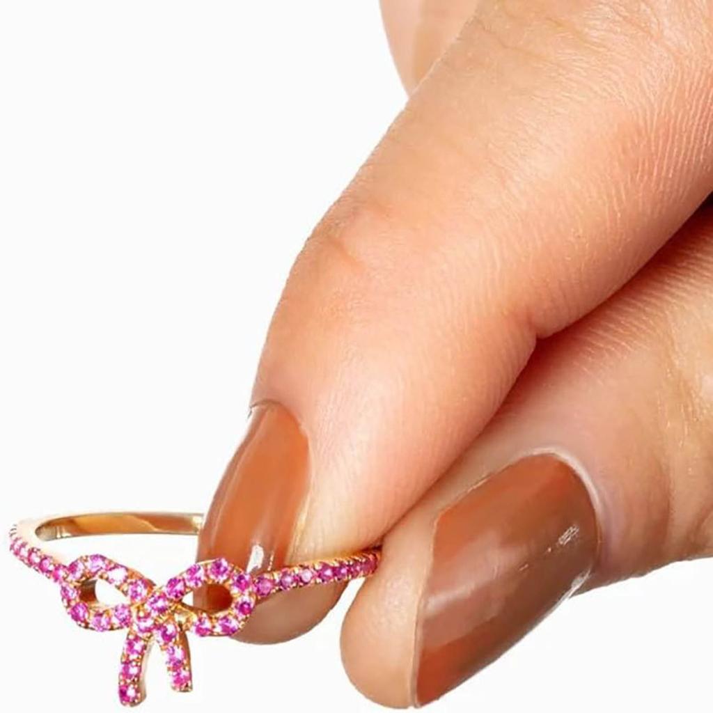 Модные розовые кольца с бантом для женщин, роскошные изысканные кольца на пальцы с хрустальным бантом, универсальный аксессуар, свадебные украшения для вечеринки