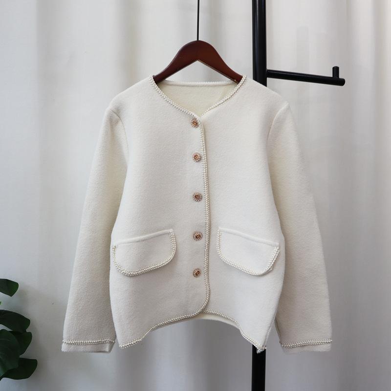 Вязаный двусторонний шерстяной кардиган осень и зима новый свободный однотонный темпераментный свитер куртка женский