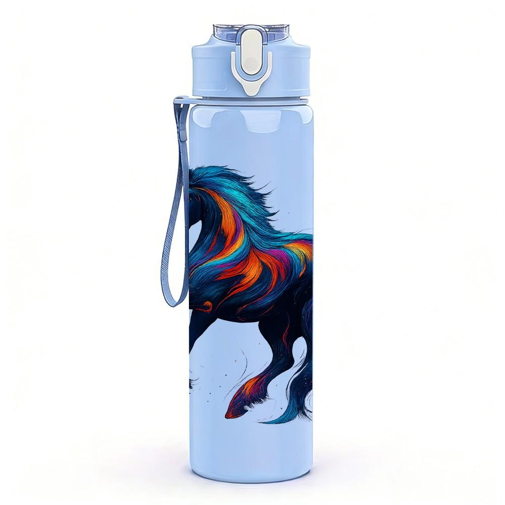 1PC Multicolor Running Horse Art Print 750ml Color Plastic Sports Water Bottle Leakproof Flip Straw Lid Suitable for Sports Office Home Use