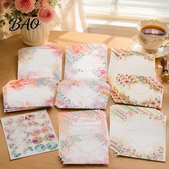Writing Paper for Gift Giving Watercolor Letterhead Set, Envelopes Letter And Stickers Kit, Handwritten Correspondence Birthday Messages Stationery