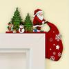 Wooden Christmas Door Topper Cute Santa Claus Door Corner Frame Sign for Holiday Home Wall Cabinet Shelf Decor