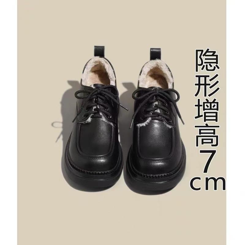 Лоферы женские туфли осень и зима новые популярные бархатные на шнуровке черные туфли на платформе с мягкой подошвой британские маленькие кожаные туфли