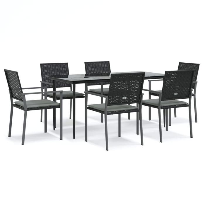 VidaXL 7-piece Garden Dining Set Cushions Wicker Steel, Dining Set, Outdoor Dining Set, 3187010