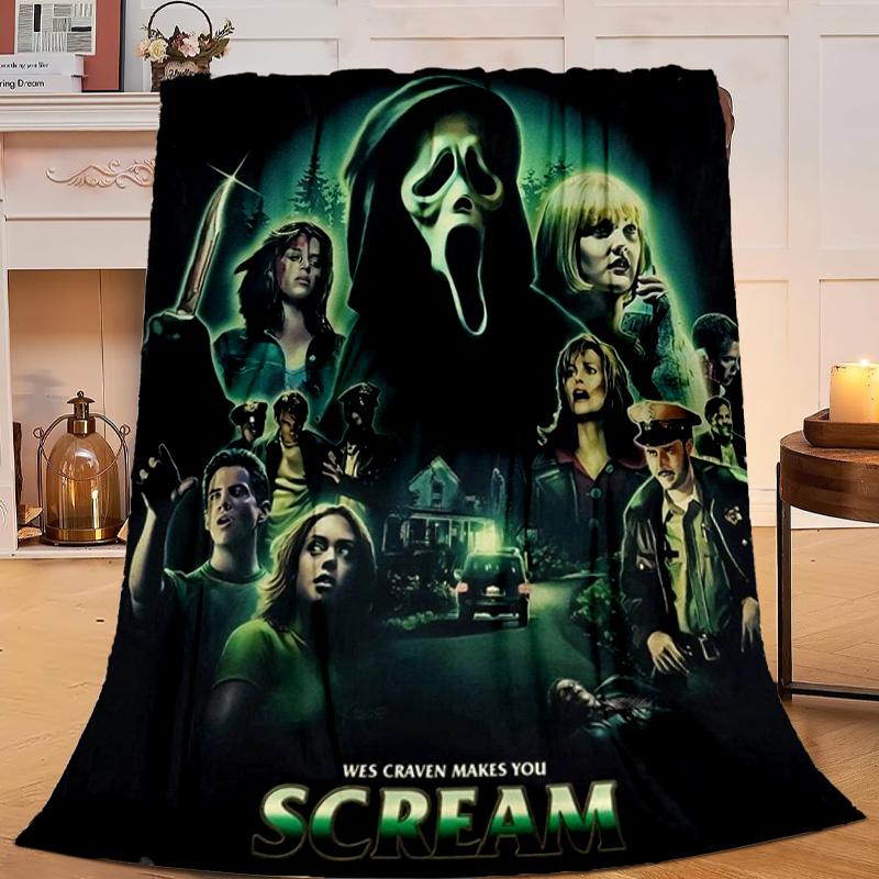 1PC Scr-eam Horror Movie Flannel Blanket Gift, Suitable for Both Men And Women, Soft Ideal for Beds And Sofa, Birthday Or Christmas Gift