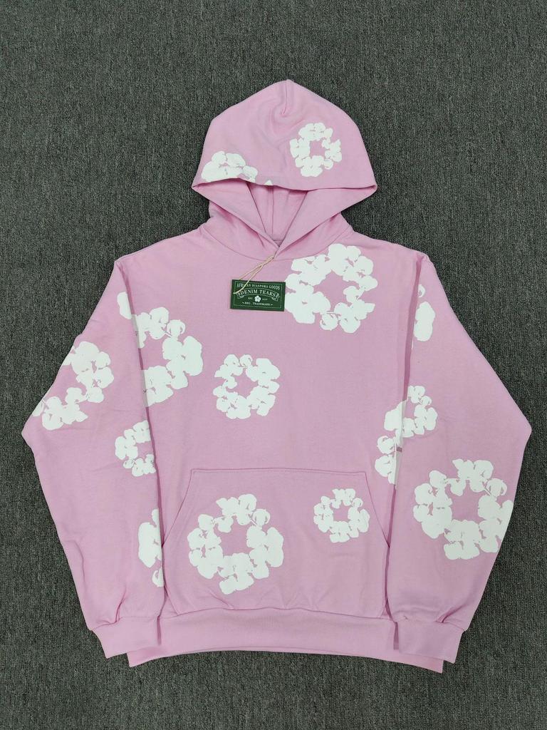 Худи из плотного хлопкового денима с цветочным принтом - Модная американская уличная куртка для мужчин