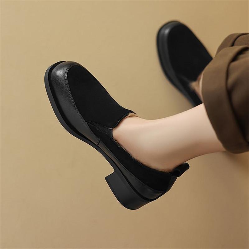 Модные новые зимние женские туфли-лодочки из овечьей замши, женские модные туфли-лоферы с круглым носком, Zaptos Mujer, туфли с глубоким вырезом из кроличьего меха