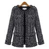 Fashion Spring Autumn Women's Jacket Black White Check Tweed Plus Size Jacket Women's Long Sleeved Coat