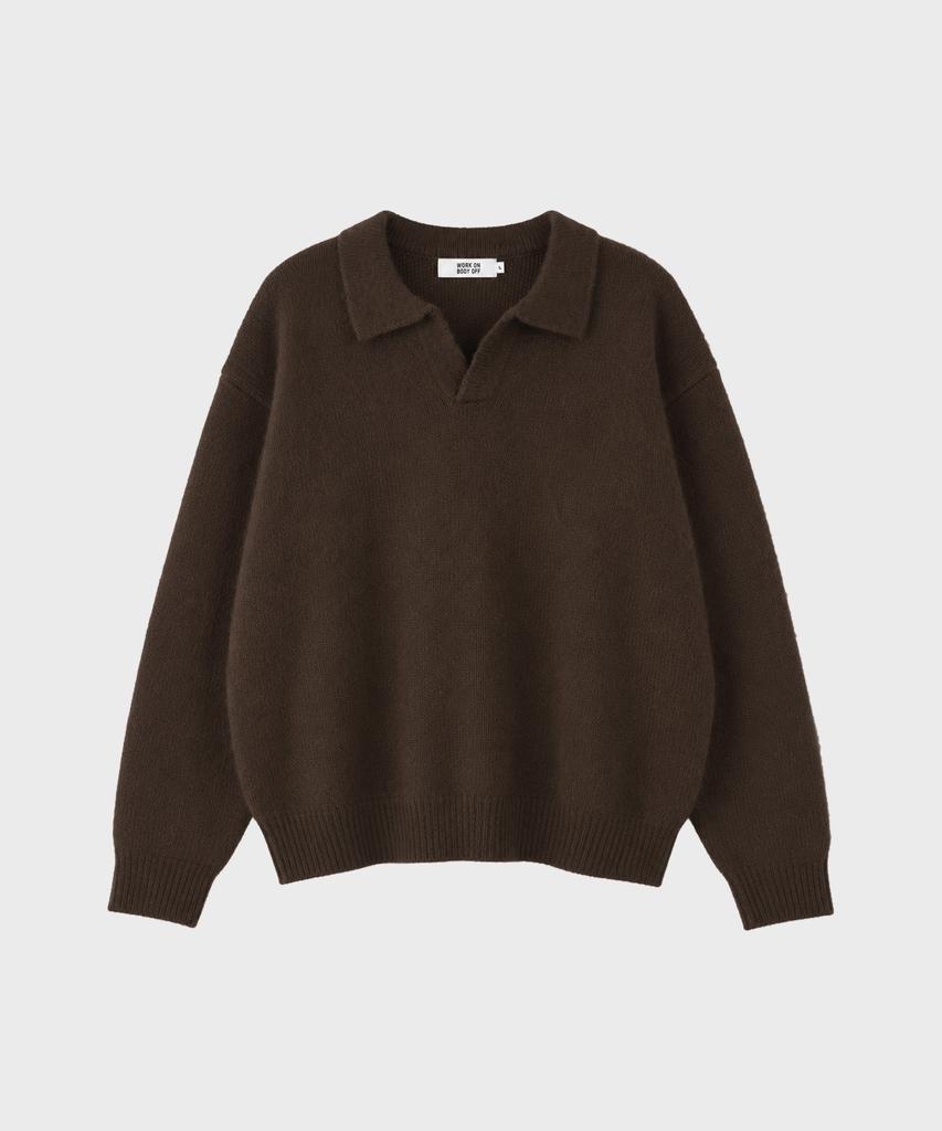 WORK ON BODY OFF Lanugo Semi-Overfit Brush Collar Knit [Brown]