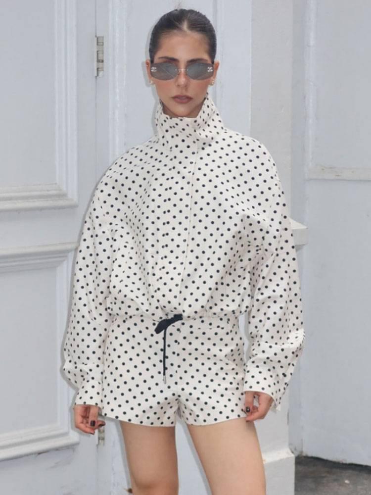 Women’s Polka Dot Long Sleeve Cardigan and Shorts Set 2025 Spring Summer Two-Piece Outfit Casual Slim Fit