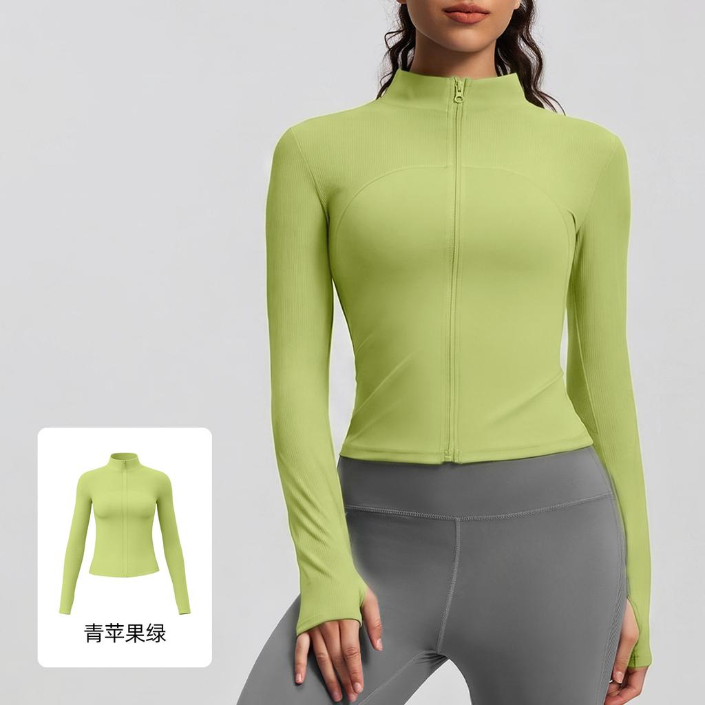 Women Slim Fit Striped Stand Collar Sports Jacket For Running Yoga