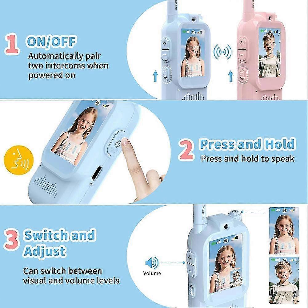 Video Walkie Talkies for Kids, 2 Pack Handheld Rechargeable Video Intercom with Video Camera, Voice Changer, 1.5km Range, for Boys Girls Gift