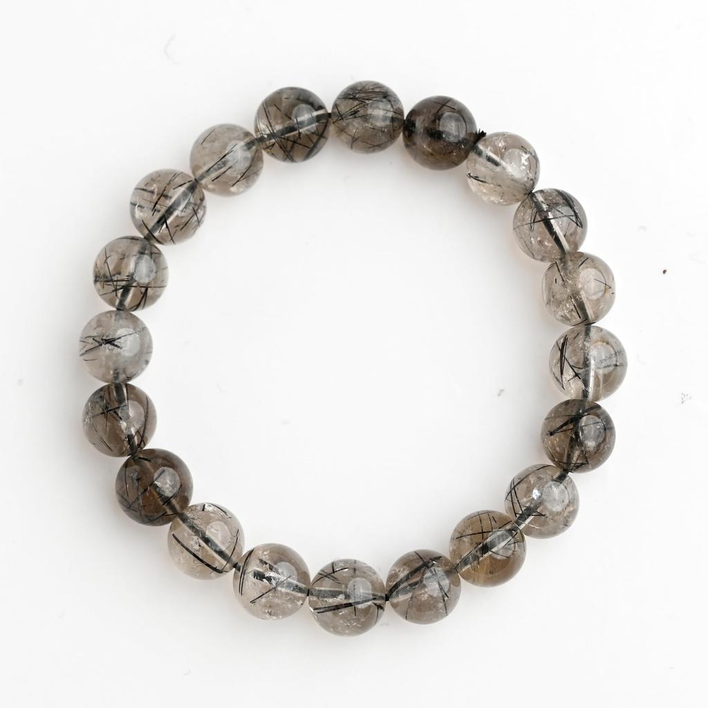 Черный Дымчатый Кварц с Рутилом Браслет Турмалин на запястье 16 см Лимитированный Натуральная Сила Молитва Удача Фэн-шуй [Eigado] (Черный кварц), Камень 9,5 мм,