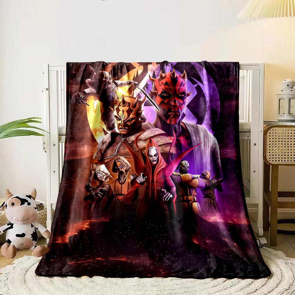 The pattern depicts dark, armored characters with glowing, ominous elements. for all seasons blanket lunch break throw gift