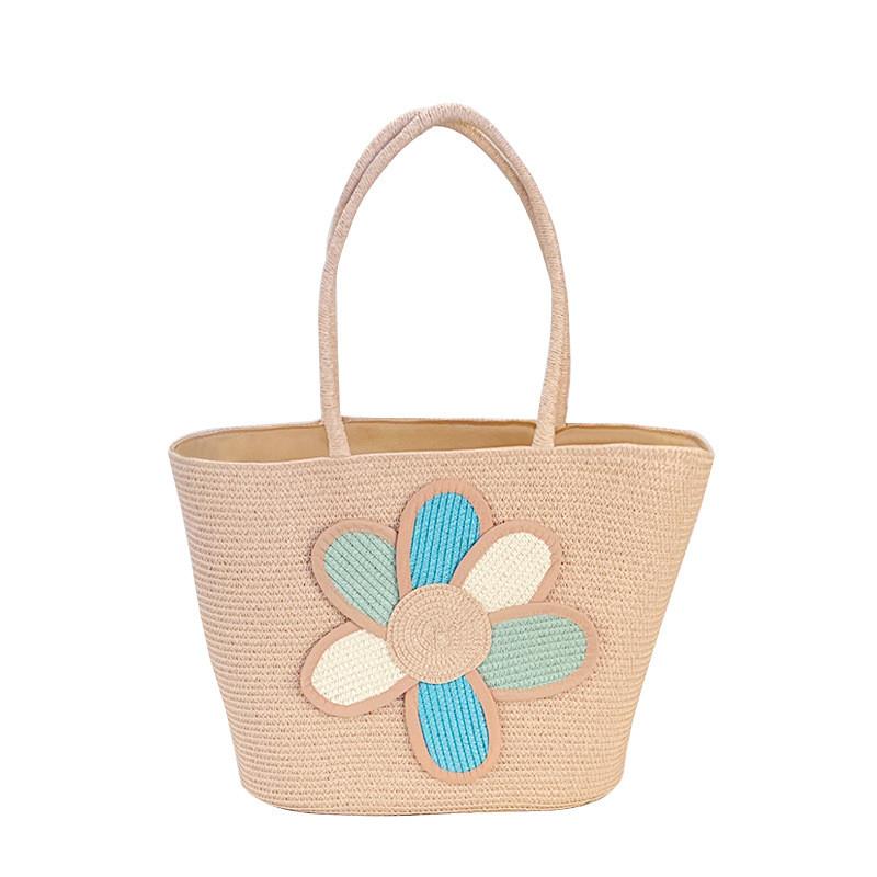 Simple Flower Color Blocked Pattern Women Casual Large Capacity Woven Tote Bag For Daily Fashion And Outdoor Activities