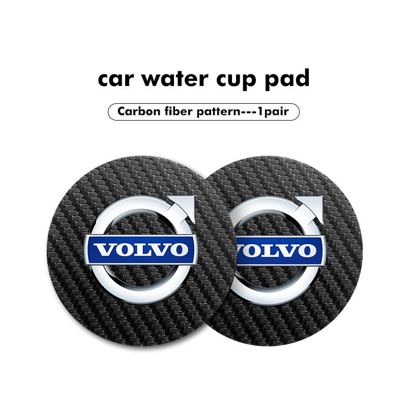 2Pcs Carbon Fiber Car Coaster Mat Water Cup Cushion Anti Slip Pad For Volvo V50 S60 XC60 S40 XC40 XC90 V70 XC70 C30 V40 V60