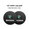 LEDD9 2Pcs Car Carbon Fiber Coaster Anti-Slip Water Cup Drink Mat For Skoda Kamiq Karoq Octavia 2 3 Rapid Scala Kami Fabia VII VRS