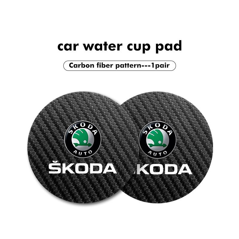 LEDD9 2Pcs Car Carbon Fiber Coaster Anti-Slip Water Cup Drink Mat For Skoda Kamiq Karoq Octavia 2 3 Rapid Scala Kami Fabia VII VRS
