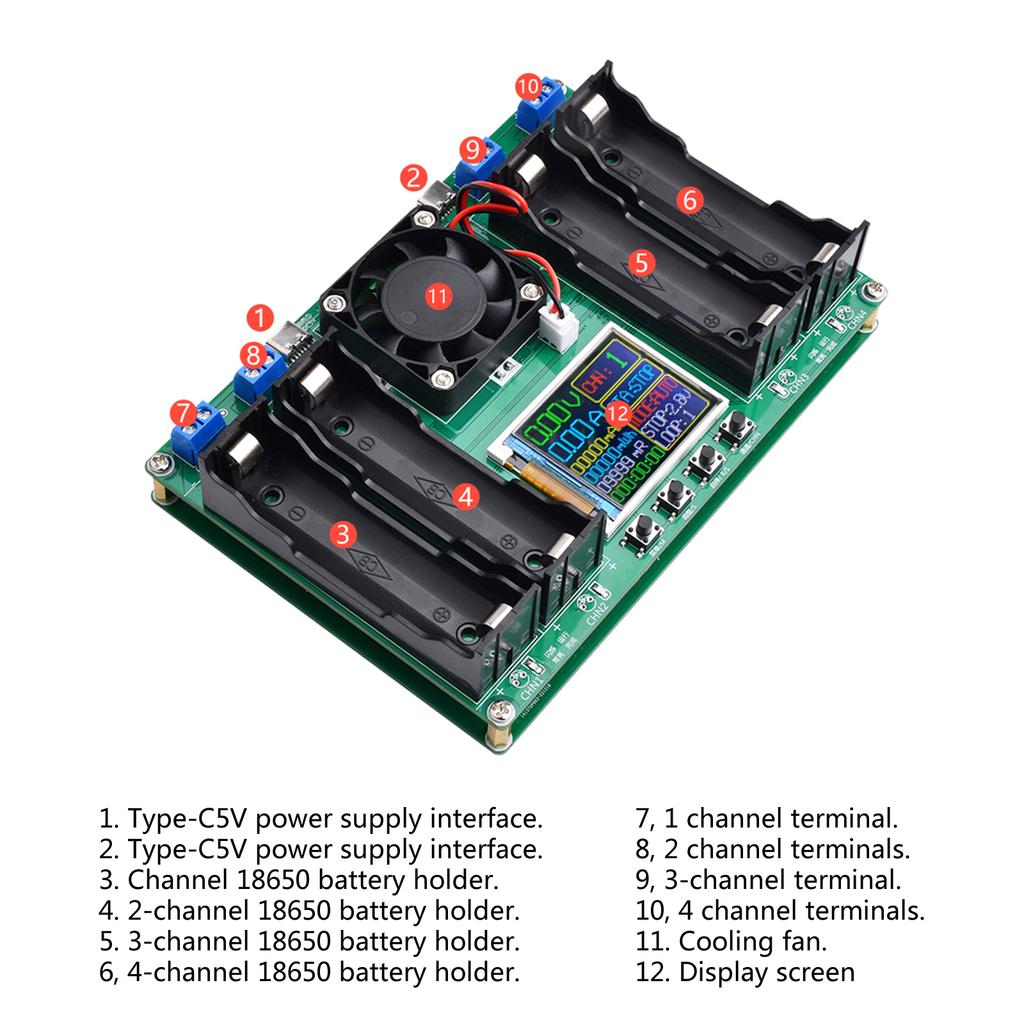 Портативный цифровой детектор мощности аккумулятора MAh MWh - модуль с 4-канальным тестером аккумуляторов 18650 Type-C с автоматической зарядкой, прочный