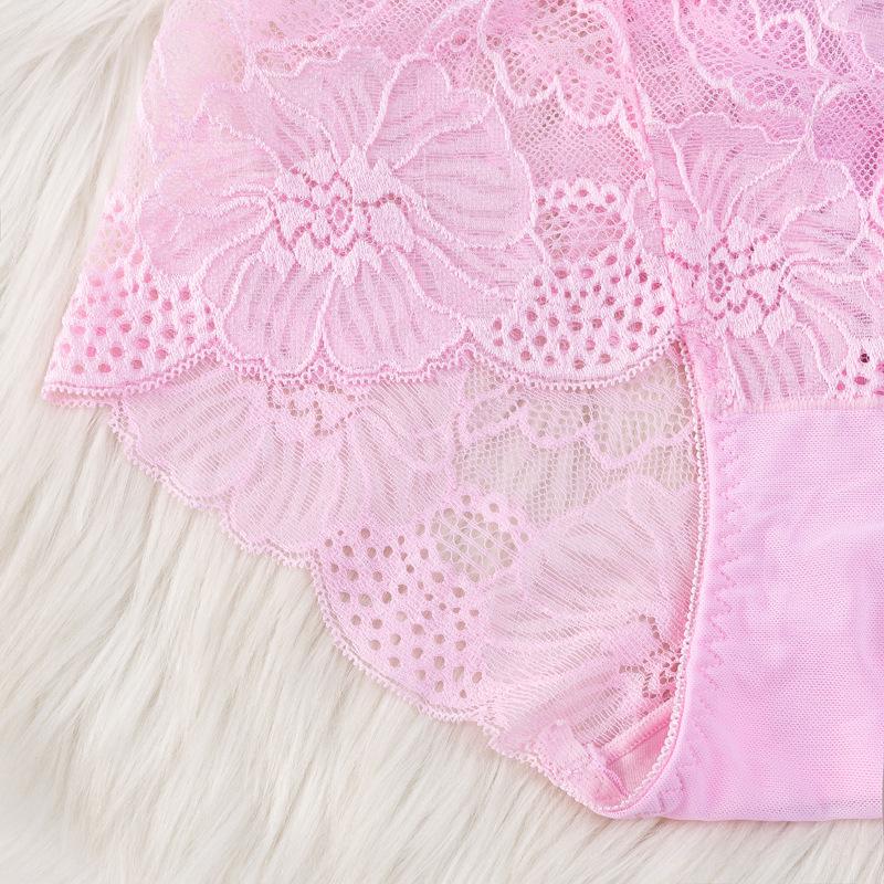 Lace Hollow Out Plus Fat Women's Mid Waist Triangle Pants Sexy Mesh Thin Breathable Cotton Underwear for Women