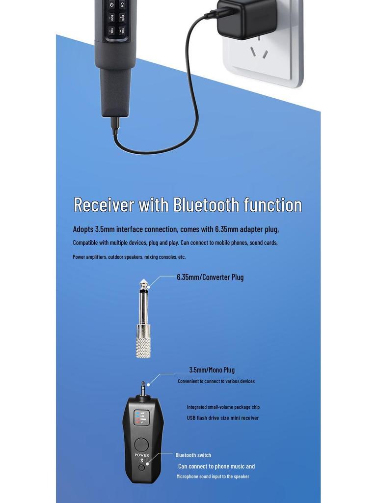 Универсальный беспроводной Bluetooth-микрофон с перезаряжаемым аккумулятором и профессиональной реверберацией для пения и живых сценических выступлений