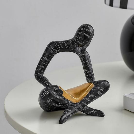Абстрактная статуэтка читающего мужчины, держащего золотую книгу. Мужская статуэтка из смолы. Украшение для дома, офиса, рабочего стола. Подарок книголюбам