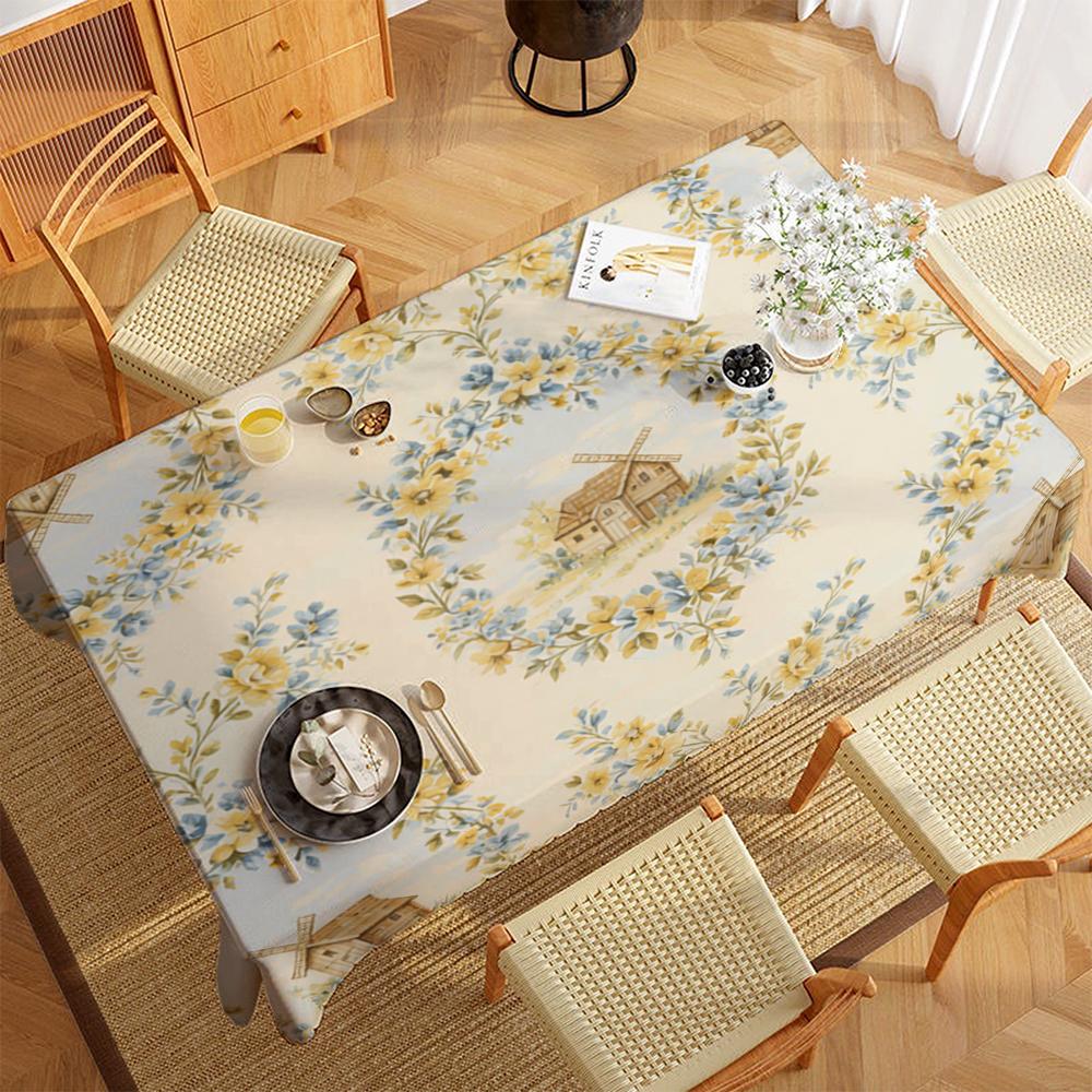 Floral Pattern Polyester 2D Flat Printed Room Decor Picnic Blanket Camping Table Cover Party Supplies Table Covers For Dining